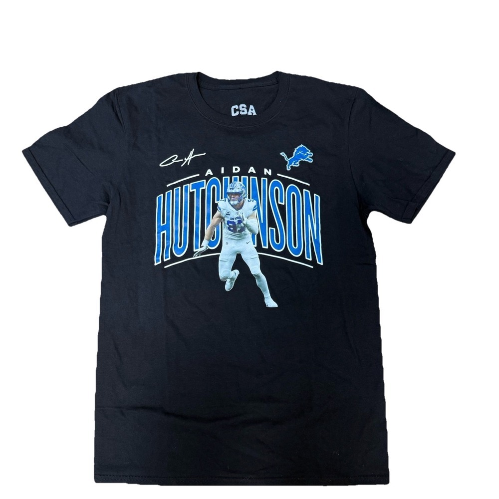 NWT DETROIT LIONS Aidan Hutchinson T-Shirt Adult M Black Short Sleeve NFL Tee